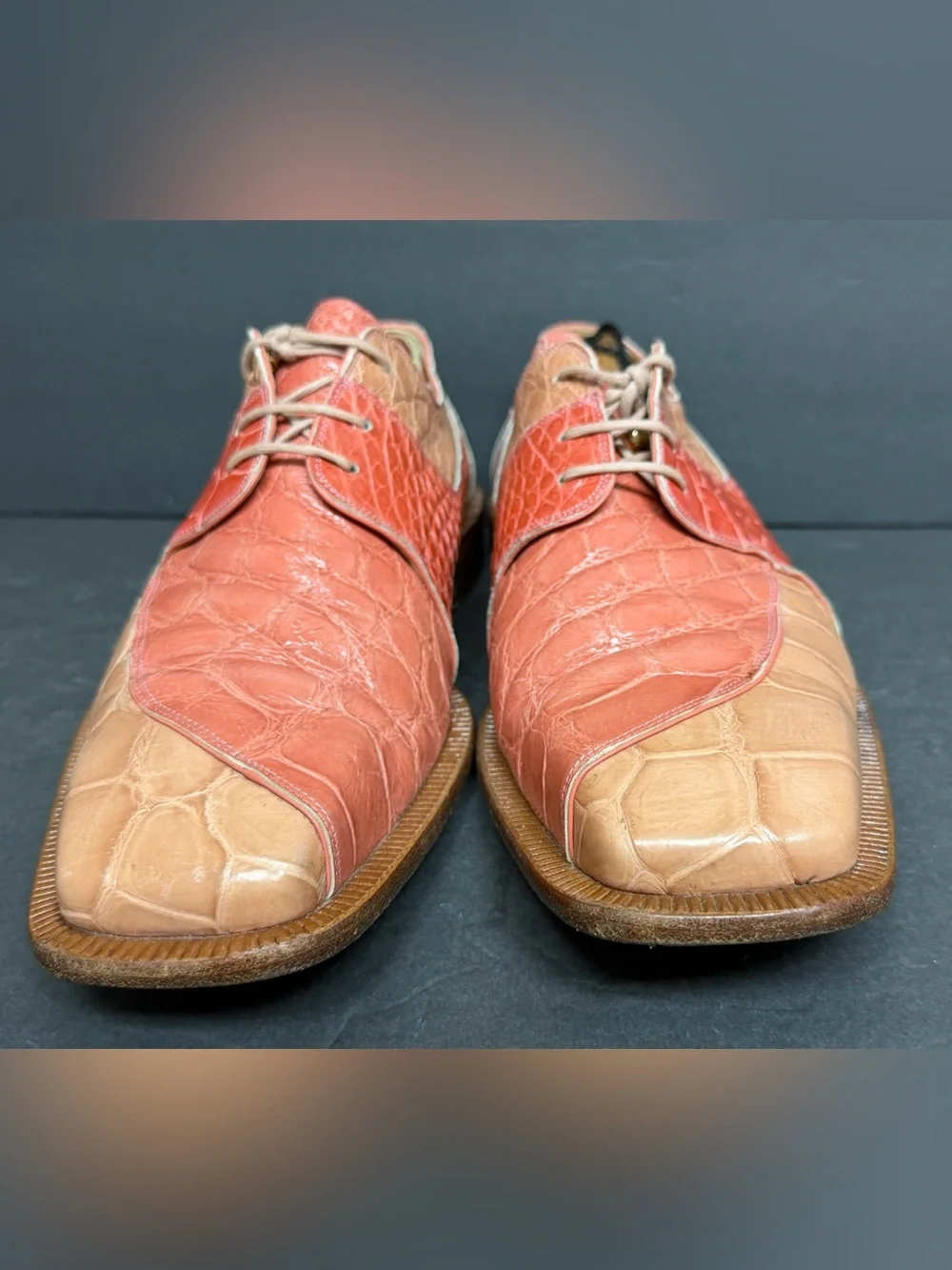 MAURI Exotic Leather ALLIGATOR Dress Shoes Men 12 Tan Salmon Italy Rare